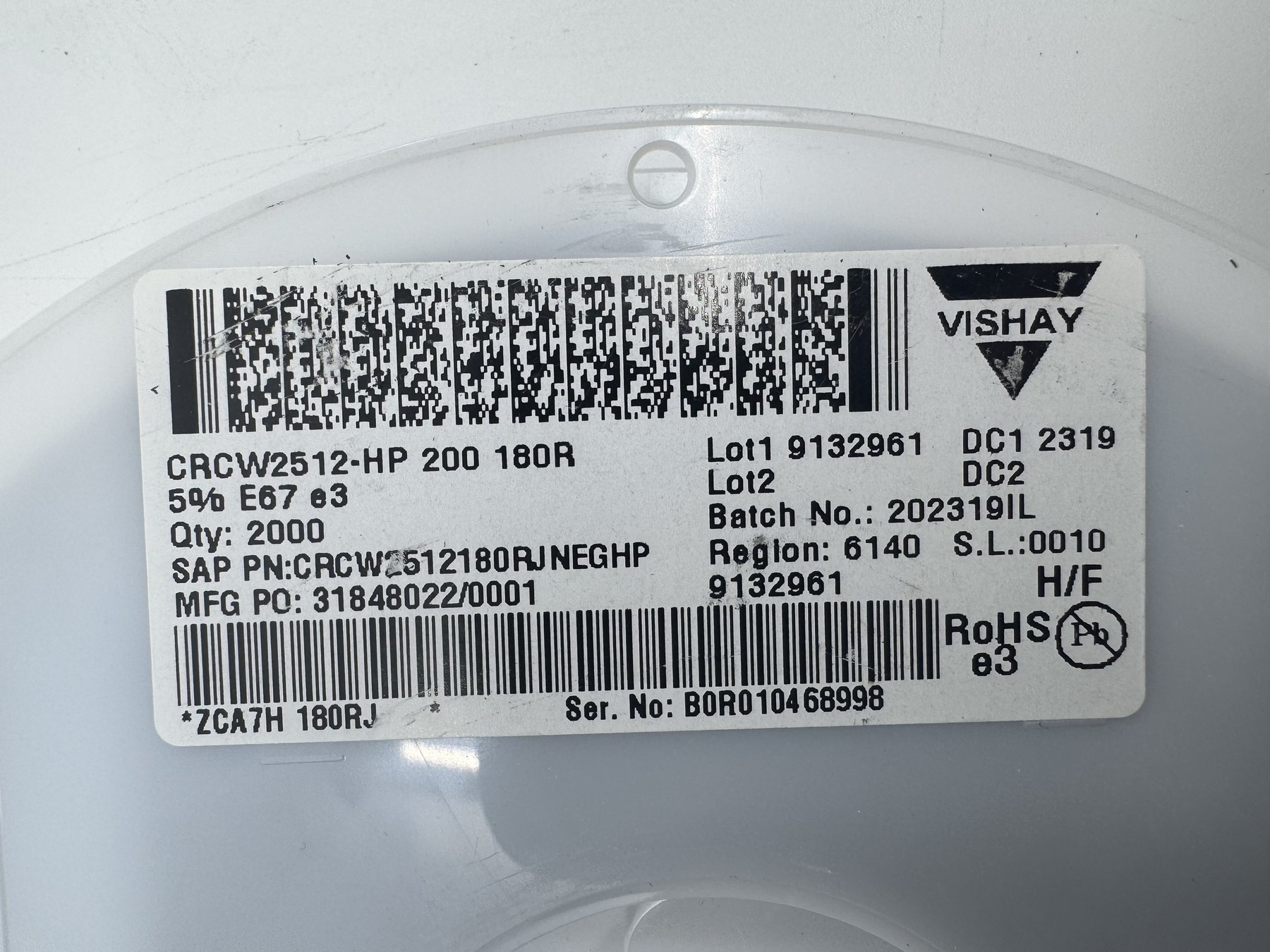CRCW2512180RJNEGHP product photo 2