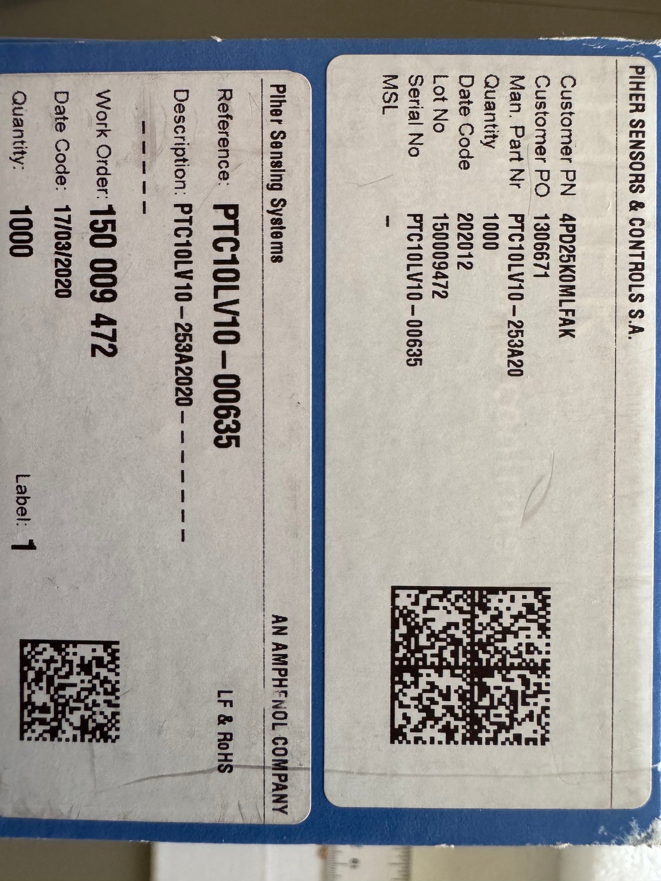 PTC10LV10-253A2020 product photo 1